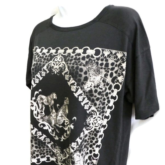 Zara Tee Black Hi Low Animal Cheetahs front & Back Crew Slouchy S - Picture 3 of 7